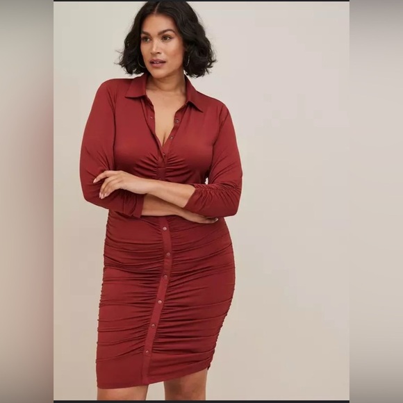 Torrid shirred knit shirt dress knee length rust color size 3X I31 - Picture 2 of 11